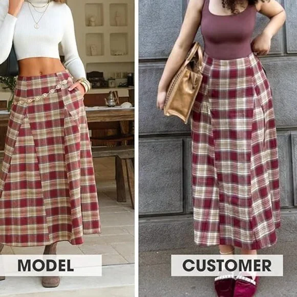 Womens Flannel Plaid Long Skirt - Picture 5 of 8